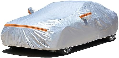 KEYOOG 6-layer Full Car Cover Is All-weather Waterproof, Universal In All Seasons, Snow Prevention, Rainproof, Acid Rainproof, Sunscreen, Ultraviolet-proof, Fit Sedan 201"-216" Orange Reflective Strip
