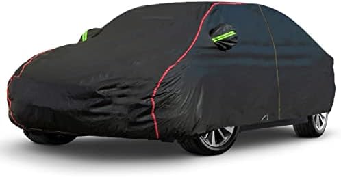AUQDD 6-Layers PEVA New Material Sedan SUV Full Padded Car Cover Waterproof All Weather Weatherproof UV Sun Protection Snow Dust Storm Resistant Outdoor Exterior Custom Form-Fit Straps 180"-191"Black
