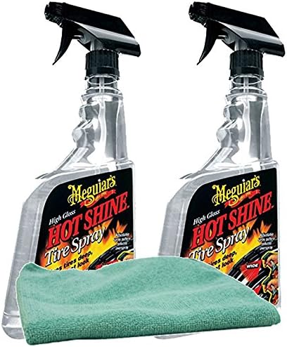 Meguiar's Hot Shine High Gloss Tire Spray (24 oz.) Bundle with Microfiber Cloth (3 Items)