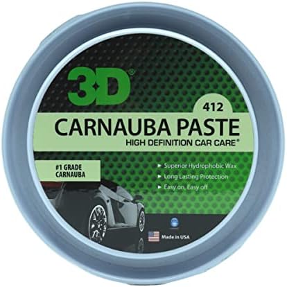 3D Carnauba Paste Wax - Deep Gloss Shine Car Wax - Hydrophobic Properties - Heavy Concentration for Longer Lasting Shine - Easy Application 11oz