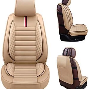 OASIS AUTO Car Seat Covers Accessories Full Set Premium Nappa Leather Cushion Protector Universal Fit for Most Cars SUV Pick-up Truck, Automotive Vehicle Auto Interior Décor (OS-001 Tan)