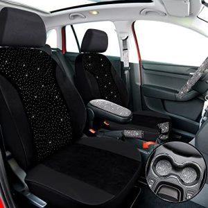 13 Pack Bling Car Seat Covers Set Car Diamond Accessories Rhinestone Crystal Steering Wheel Cover, Bling Velvet Breathable Glitter Center Console Pad Universal Car Interior (White)