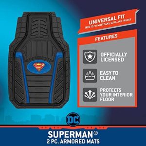 BDK Armored Superman Car Floor Mats – Officially Licensed DC Comics – All Weather Heavy Duty Auto Interior Liners for Car Truck Van SUV