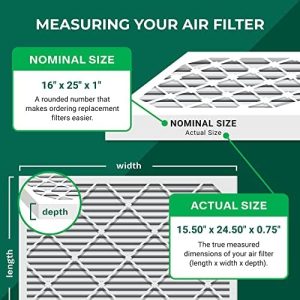 Filterbuy 16x25x1 Air Filter MERV 8 Dust Defense (4-Pack), Pleated HVAC AC Furnace Air Filters Replacement (Actual Size: 15.50 x 24.50 x 0.75 Inches)
