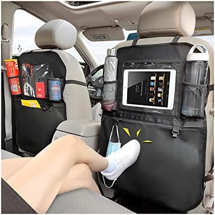 AICEL Car Backseat Organizer, 2 Pack Seat Back Protector Kick Mats with Touch Screen Tablet Holder for Kids Toddlers, Auto Backseat Storage Pockets with Cup Holder and Hook, Car Travel Accessories
