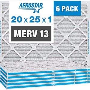 Aerostar 20x25x1 MERV 13 Pleated Air Filter, AC Furnace Air Filter, 6 Pack (Actual Size: 19 3/4″x 24 3/4″ x 3/4″)