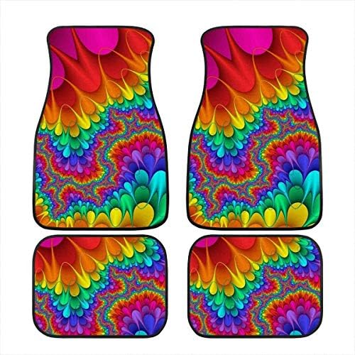 Aoopistc 4pc/Set Rainbow Boho Ethnic Tie Dye Print Car Floor Mat Durable Strong Vehicle Anti-Slip Protection Cars Mats All Weather Front Floor Carpets Fit Truck,Vehicle,Sedan,Cars Accessories