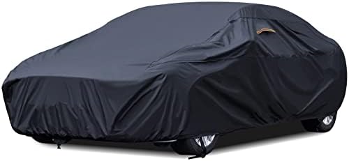 Autolion Car Cover Premium Black, Full Exterior Covers Protection UV Sun Snow Dust Storm Resistant,Vehiclecover Waterproof All Weather Fit for Automobiles (194" - 206" L)
