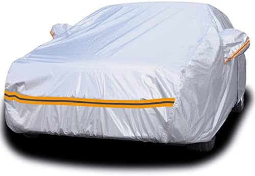 Autsop Car Cover Waterproof All Weather,6 Layers Outdoor Car Covers for Automobiles Full Cover Rain Sun Wind Hail Protection with Zipper Cotton,Universal Fit for Sedan A3(203-212 Inch)