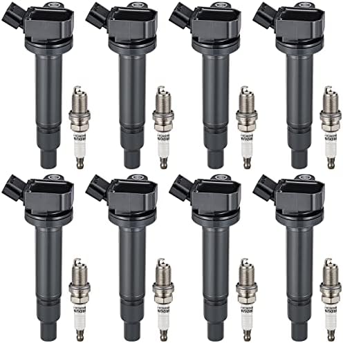 BDFHYK Ignition Coil Pack and Spark Plug Set of 8 Compatible with Lexus GS430 GX470 LS430 LX470 SC430 4Runner Land Cruiser Sequoia Tundra 4.3L 4.7L V8 Replacement for UF493 4504,Set of 4