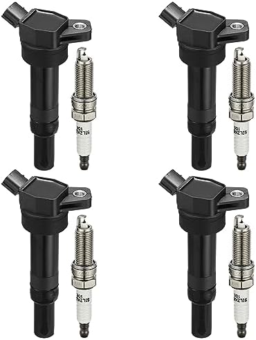 BDFHYK Ignition Coils UF651 and Iridium Spark Plug 9686 Compatible with Hyundai Elantra Coupe GT Tucson Kia Forte Soul l4 1.8L 2.0L Replaces 5C1861 C1804 50146 GN10633 5147 9417 9723 XP5702 Set of 4