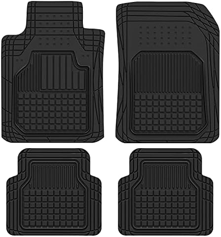 BDK Rubber Car Floor Mats - Classic Square Grid Channels - Trim to Fit Feature, 100% Odorless