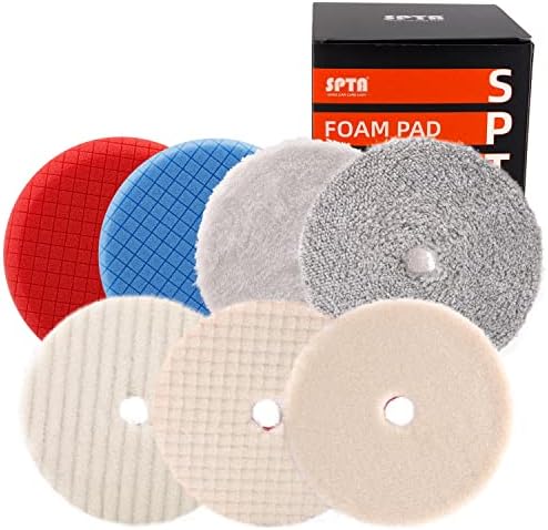 Buffing Polishing Pads, SPTA 7Pc 6.5 Inch Face for 6Inch 150mm Backing Plate Compound Buffing Sponge Pads Cutting Polishing Pad Kit For Car Buffer Polisher Compounding, Polishing and Waxing -YL6PADMIX