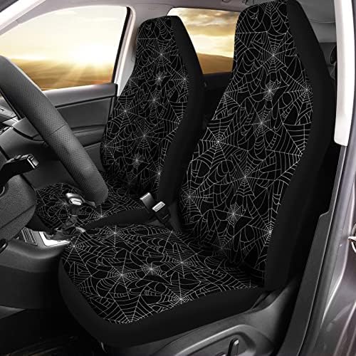 Bulopur Halloween Spider Web Print Front Seat Cover Sets 2 Pack, Car Universal Accessories Interior Decor for Men, Auto Front Seat Covers