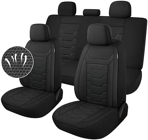 CAROMOP Breathable Car Seat Covers Full Seats,3D Air Mesh Cloth Seat Covers for Cars, Split Bench Compatible Car Interior Covers, Universal Fit Most Car Sedan Truck SUV(Black)