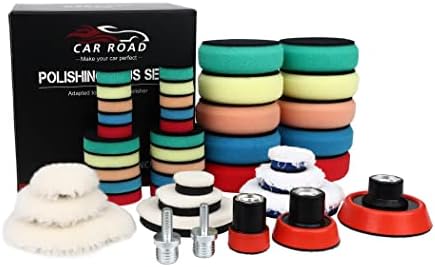 CARROAD 44pcs Drill Buffing Pad Detail Polishing Pad Mix Size Car Detailing Kit with 5/8-11 Thread Backing pad & Adapters for Buffer Polisher Car Sanding, Polishing, Waxing, Sealing Glaze