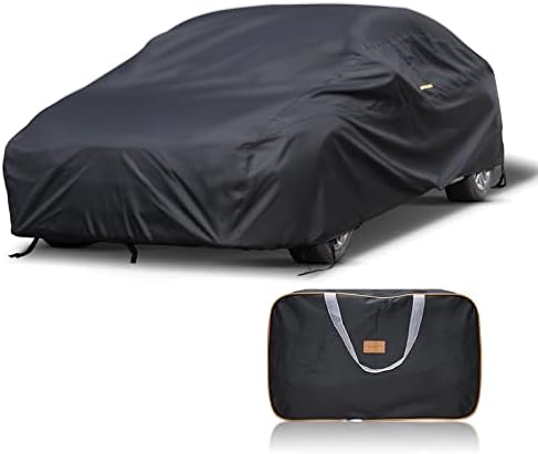 COVERVIN Car Cover Premium Black, Full Exterior Covers Protection UV Sun Snow Dust Storm Resistant,Vehicle Cover Waterproof All Weather Fit Sedan Length 186-193 inch