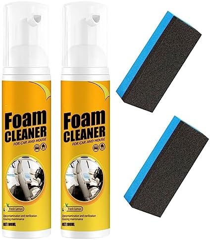 CROOT 2PCS 100ML Multipurpose Foam Cleaner,Car Seat Upholstery Strong Stain Remover, Interior Lemony Foam Cleaner, Strong Cleaner Cleaner Spray for Car, Interior, Kitchen