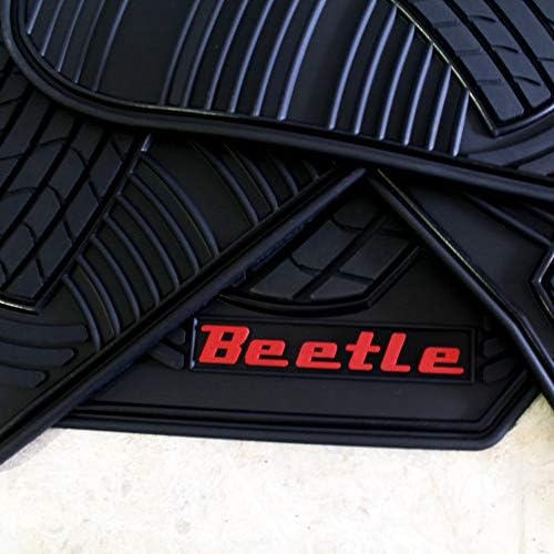 Car Floor Mats for Beetle OEM Genuine - All Weather-Rubber-Heavy Duty- (2012,2013,2014,2015,2016,2017,2018,2019) Complete Set (red Letters) 