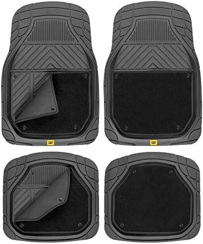 Cat® Detachable Deep Dish Car Floor Mats for Auto Rubber w/ Removable Carpet Liner - Easy-Clean Automotive Floor Liners Heavy Duty All Weather Set, Black