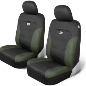 Cat® Flexfit Automotive Seat Covers for Cars Trucks and SUVs (Set of 2) – Black Car Seat Covers for Front Seats, Truck Seat Protectors with Green Honeycomb Trim, Auto Interior Covers