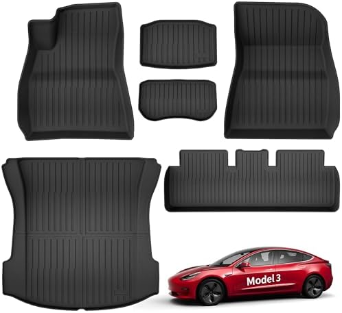 Cirtek Floor Mats for Tesla Model 3, All Weather Car Mat Rubber Carpet Accessories, Custom Fit Cargo Liner, Front Rear Seat, Frunk, Rear Trunk Floormats, Auto Interior Protector (6-Piece Set Liners)