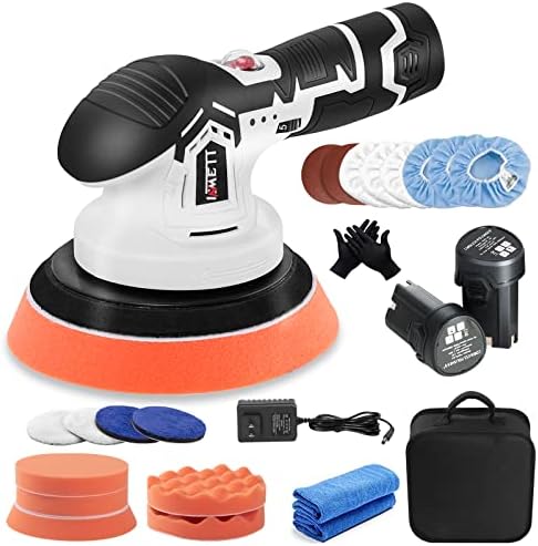 Cordless Car Buffer Polisher INMETT- with 2pcs 12V Lithium Rechargeable Battery Brushless Polisher with Variable Speed, Portable Buffer Kit for Waxing,Buffing,Sanding