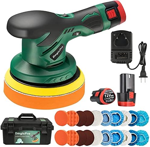 Cordless Car Buffer Polisher,Portable Wireless Buffer Polisher Kit with 2PCS 12V Rechargeable Battery,Extra 20PCS Attachments with Waterproof Toolbox,6 Variable Speed Used for Car Detailing/ Waxing