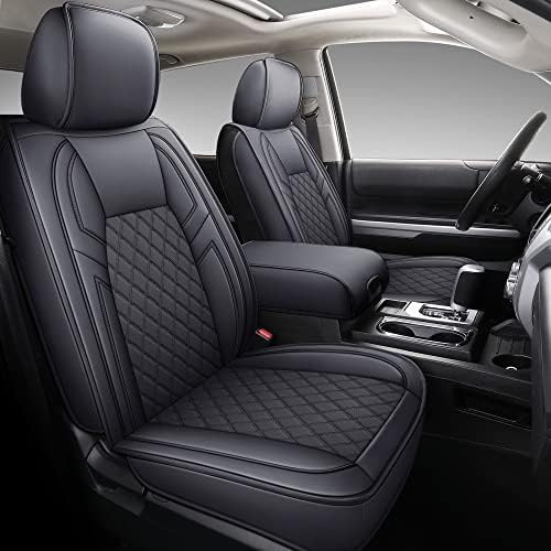 Coverado Toyota Tundra Car Seat Covers Full Set, Leather Seat Covers for Car Truck Pickup Tundra Accessories Custom Fit 2007-2021 Toyota Tundra Crew/Crewmax/Extended/Double Cab(Black)