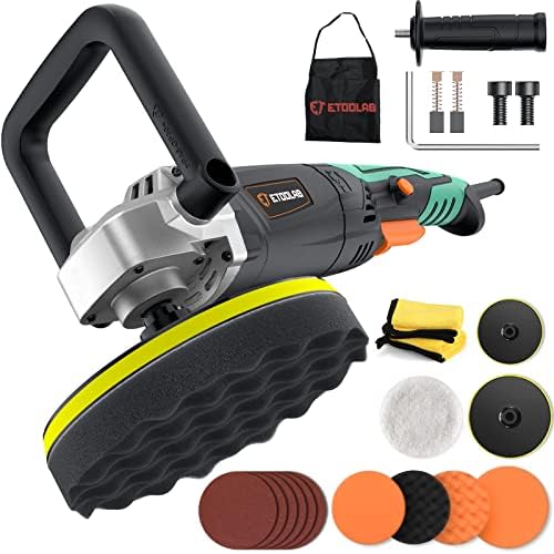 ETOOLAB Buffer Polisher with 23 pcs Necessities, [Car Beauty Designated] 7 inch/ 6 inch Car Rotary Polisher Waxer, 6 Variable Speed (3500RPM Max) Polishing Machine for Car, Boat Detailing