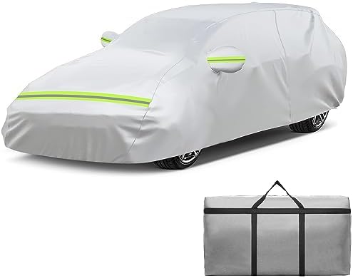 EUBSWA 6 Layers Car Cover Waterproof All Weather with Zipper Cotton, Outdoor Full Cover Rain Sun UV Protection for Automobiles, Universal Fit for Sedan (186-216 inch) Silver