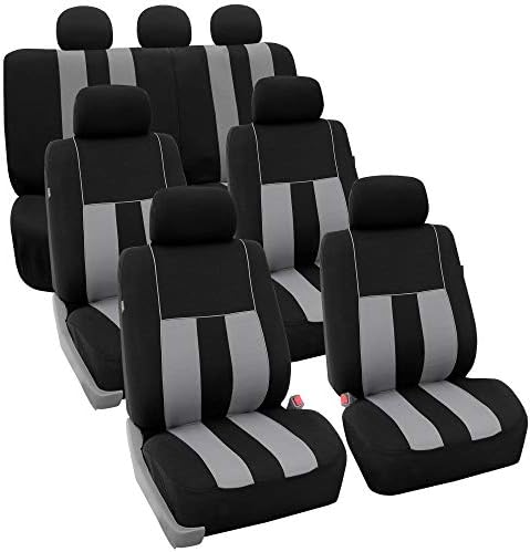 FH Group Three Row Striking Striped Full Set Car Seat Covers, Airbag Compatible & Split Ready – Universal Fit for Cars Trucks & SUVs (Gray) FB036217