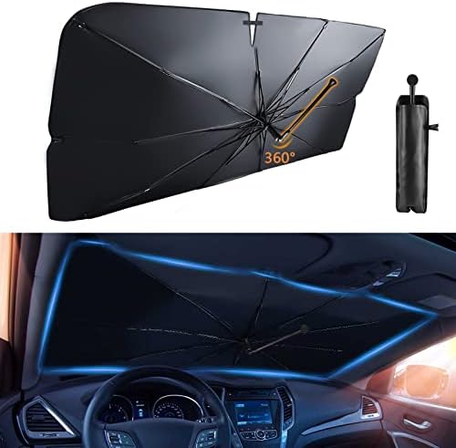 FIRAWER Car Windshield Sun Shade Umbrella for Most Vehicles, 2023 Upgraded Sunshade Windshield Umbrella with 360° Bendable Handle for Protect Car Interior, Full Cover Shade UV/Block Heat, 57x33 in