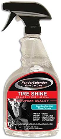 FenderSplendor Euro Car Care Tire Shine. 32 oz. Bottle.Our Tire Shine Formula Delivers Intense, Mirror-Like Shine and a Rich Black Look.