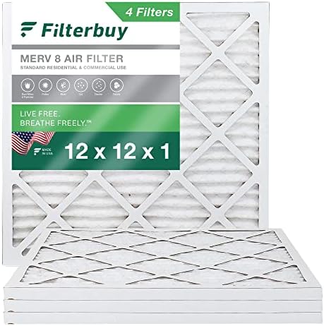 Filterbuy 12x12x1 Air Filter MERV 8 Dust Defense (4-Pack), Pleated HVAC AC Furnace Air Filters Replacement (Actual Size: 11.69 x 11.69 x 0.75 Inches)