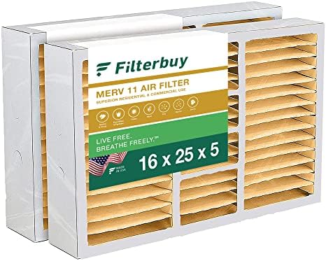 Filterbuy 16x25x5 Air Filter MERV 11 Allergen Defense (2-Pack), Pleated HVAC AC Furnace Air Filters Replacement for Honeywell FC100A1029, Lennox X6670, Carrier P102-1625, Air Kontrol, Bryant, Day & Night, and Payne (Actual Size: 15.75 x 24.75 x 4.38)
