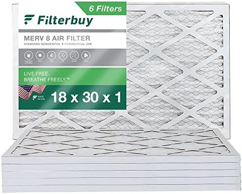 Filterbuy 18x30x1 Air Filter MERV 8 Dust Defense (6-Pack), Pleated HVAC AC Furnace Air Filters Replacement (Actual Size: 17.75 x 29.75 x 0.75 Inches)
