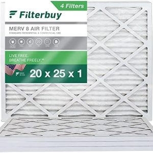 Filterbuy 20x25x1 Air Filter MERV 8 Dust Defense (4-Pack), Pleated HVAC AC Furnace Air Filters Replacement (Actual Size: 19.50 x 24.50 x 0.75 Inches)