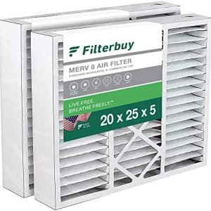 Filterbuy 20x25x5 Air Filter MERV 8 Dust Defense (2-Pack), Pleated HVAC AC Furnace Air Filters Replacement for Honeywell FC100A1037, Lennox X6673, Carrier EXPXXFIL0020, Bryant, Day & Night, and Payne (Actual Size: 19.88 x 24.75 x 4.38 Inches)