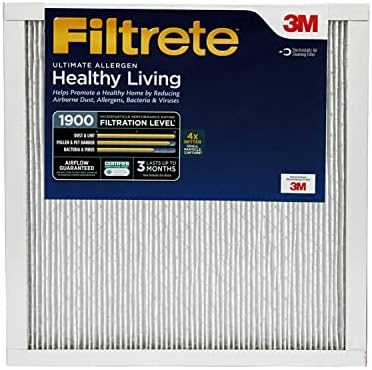 Filtrete 12x12x1 Air Filter, MPR 1900, MERV 13, Healthy Living Ultimate Allergen 3-Month Pleated 1-Inch Air Filters, 2 Filters