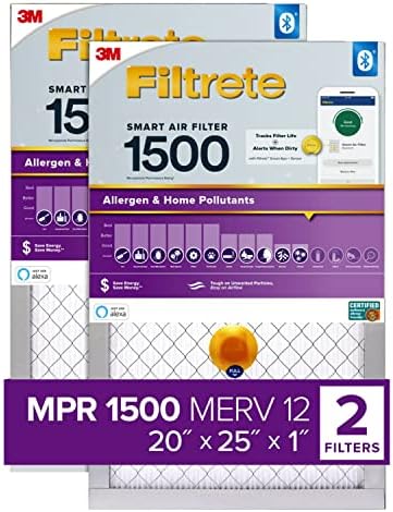 Filtrete 20x25x1 Smart Air Filter, MPR 1500 MERV 12, 1-Inch Allergen, Bacteria and Virus Air Filters for ACs and Furnaces, 2 Filters