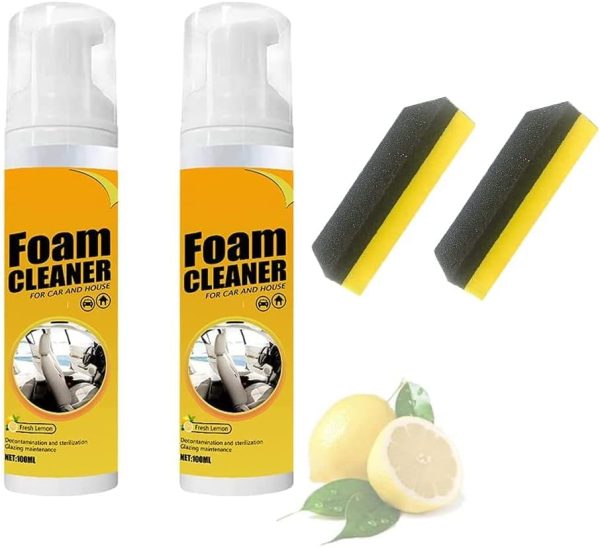 Foam Cleaner, Spray Foam Cleaner, Car Seat Upholstery Strong Stain Remover, Foam Cleaner, Interior Lemony Foam Cleaner, Strong Cleaner Cleaner Spray for Car, Interior, Kitchen