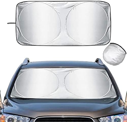 Foldable Car Windshield Sun Shade with Storage Pouch, Front Window Sun Visor for Car Windshield Blocks UV Rays and Sun Heat Protection Auto Heatshield Visor Car Interior Accessories, 59 x 27.5 Inch