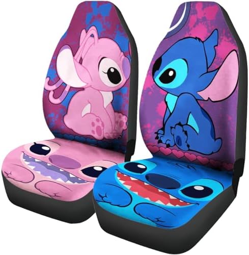 GENANY Cartoon Couple Cute Universal Car Seat Covers for Car Truck Sedan SUV - 2 Packs, Durable Automotive Seat Covers, Breathable Bucket Seat Covers, Protective Car Accessories Interior