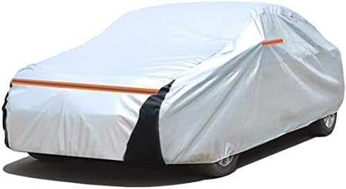 JEMA Durable Car Cover Waterproof All Weather Full Exterior Covers for Automobiles Outdoor Rain Sun UV Protection Indoor Dust-Proof Cover with Zipper, Universal Fit for Sedan (186"-193")