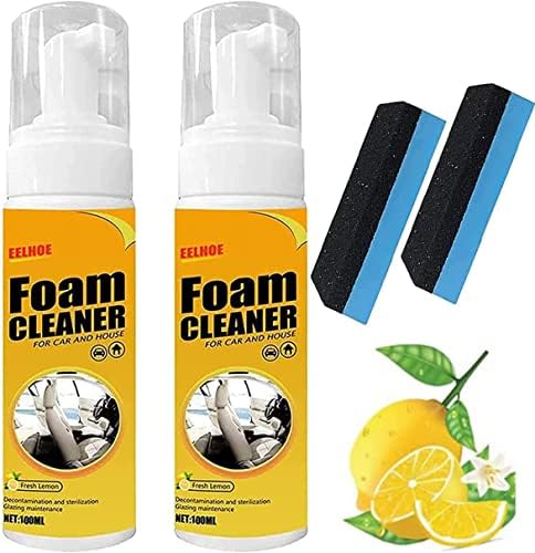 KUTDEP Dry Cleaning Ahent Multipurpose Foam Cleaner Spray,Lemon Flavor Multi-Purpose Foam Cleaner, Foam Cleaner for Car, Powerful Decontamination Set for Car and Home Kitchen (2pcs*100ML) + 2 Sponges