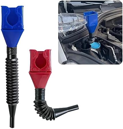 Kewucn 2 PCS Car Flexible Draining Oil Snap Plastic Funnel, Fuel Funnel Auto Wide Mouth with Handle, Vehicle Multi-Function Retractable Oil Funnel for Engine Oil, Diesel, Gasoline (Blue&Red)