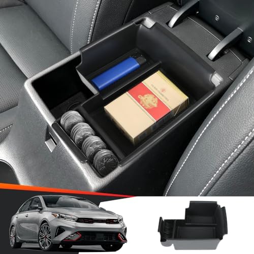 LUNQIN Car Center Console Organizer Tray for Kia Forte 2019-2023 Seat Front Middle Storage Bag Interior Accessories Armrest Ssisted Cargo Insert Gadgets Auto Glove Box Organization Tool Accessory Must