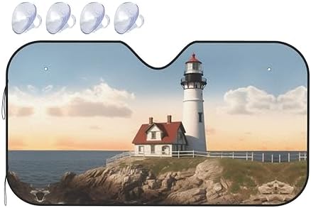 Lighthouse Backdrop Print Car Windshield Sunshade UV Protection Foldable Sun Visor Protector Windscreen Covers for Car Truck SUV Small