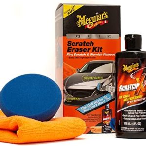 Meguiar’s Quik Scratch Eraser Kit, Car Scratch Remover for Repairing Surface Blemishes, Car Care Kit with ScratchX, Drill-Mounted Pad, and Microfiber Towel, 3 Count